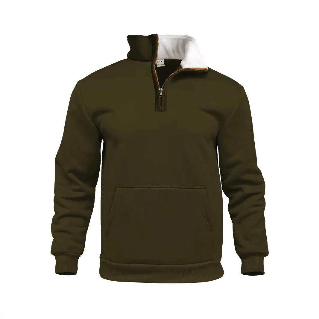 Casual outdoor high neck half-zip long sleeve sweatshirt with 3D patch pocket in black, loose fit, for teens