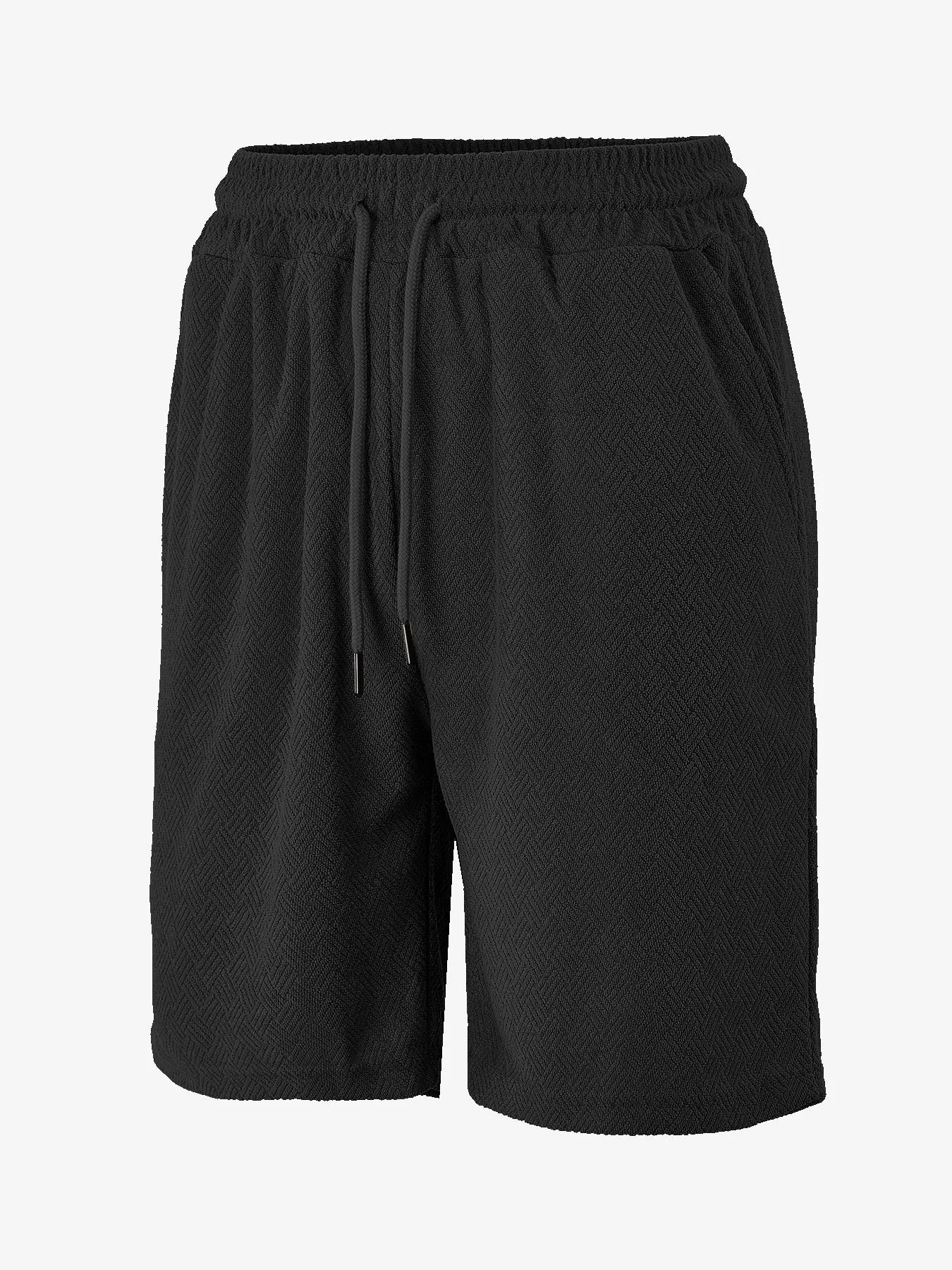 Men's loose fit towel jacquard casual shorts in khaki showing textured fabric and relaxed leg opening for summer