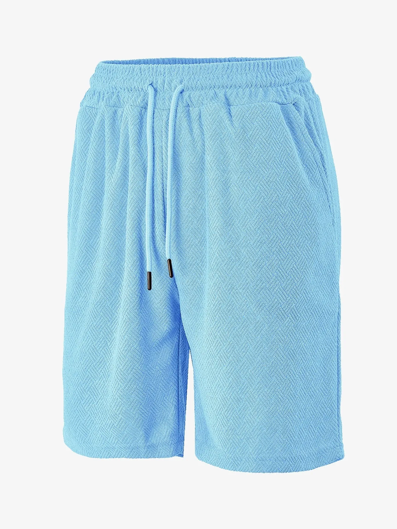 Men's loose fit towel jacquard casual shorts in khaki showing textured fabric and relaxed leg opening for summer