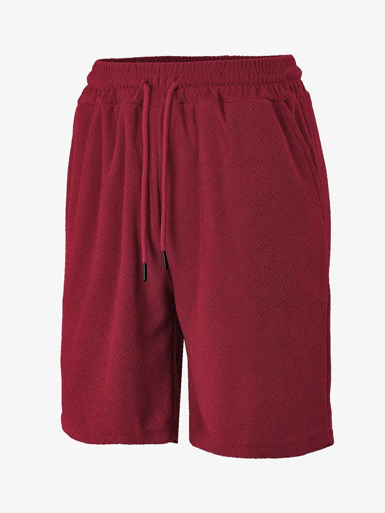 Men's loose fit towel jacquard casual shorts in khaki showing textured fabric and relaxed leg opening for summer