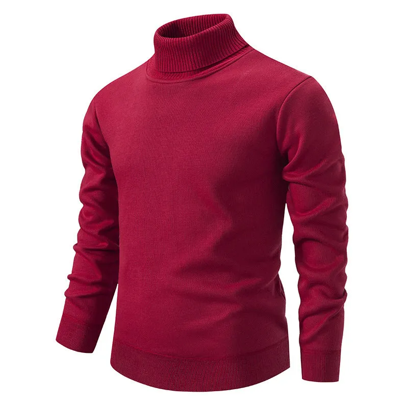 Men's velvet thickening turtleneck sweater in loose fit pullover style, available in multiple colours for autumn and winter
