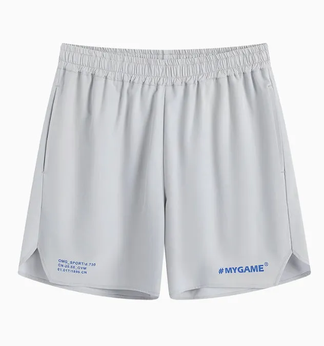 Men's grey quick-dry fitness shorts with a short-length cut for training.
