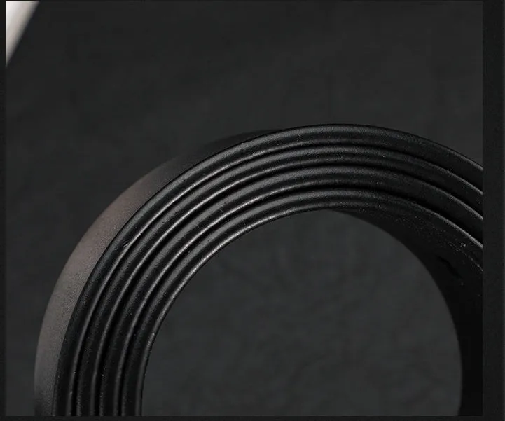 Men's cowhide leather belt with rectangular alloy pin buckle in black colour on white background
