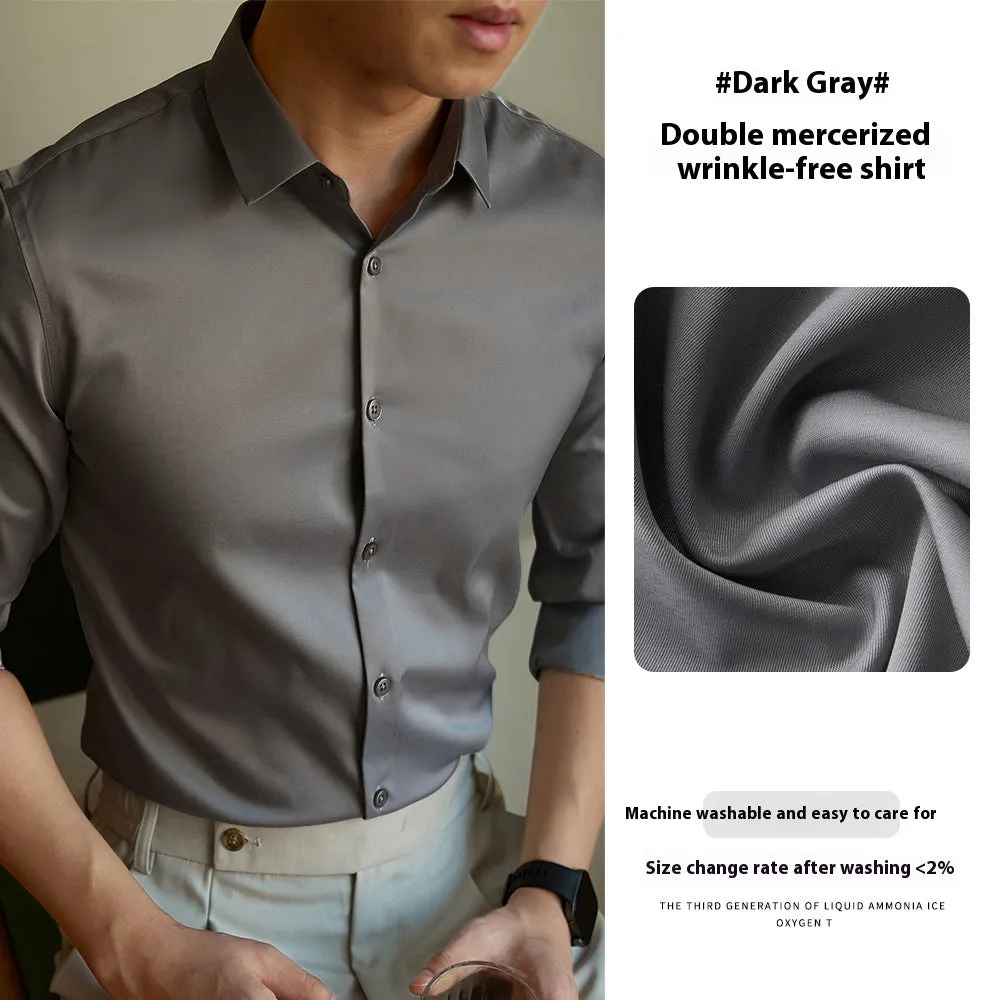 Men's ironing free long sleeve shirt in solid colour polyester, available in multiple colours and sizes M to 6XL