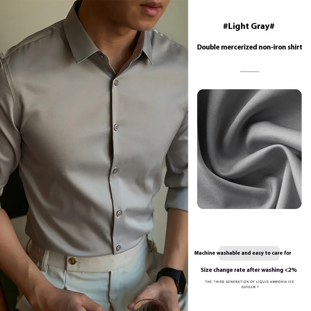 Men's ironing free long sleeve shirt in solid colour polyester, available in multiple colours and sizes M to 6XL