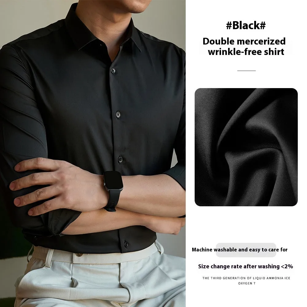 Men's ironing free long sleeve shirt in solid colour polyester, available in multiple colours and sizes M to 6XL