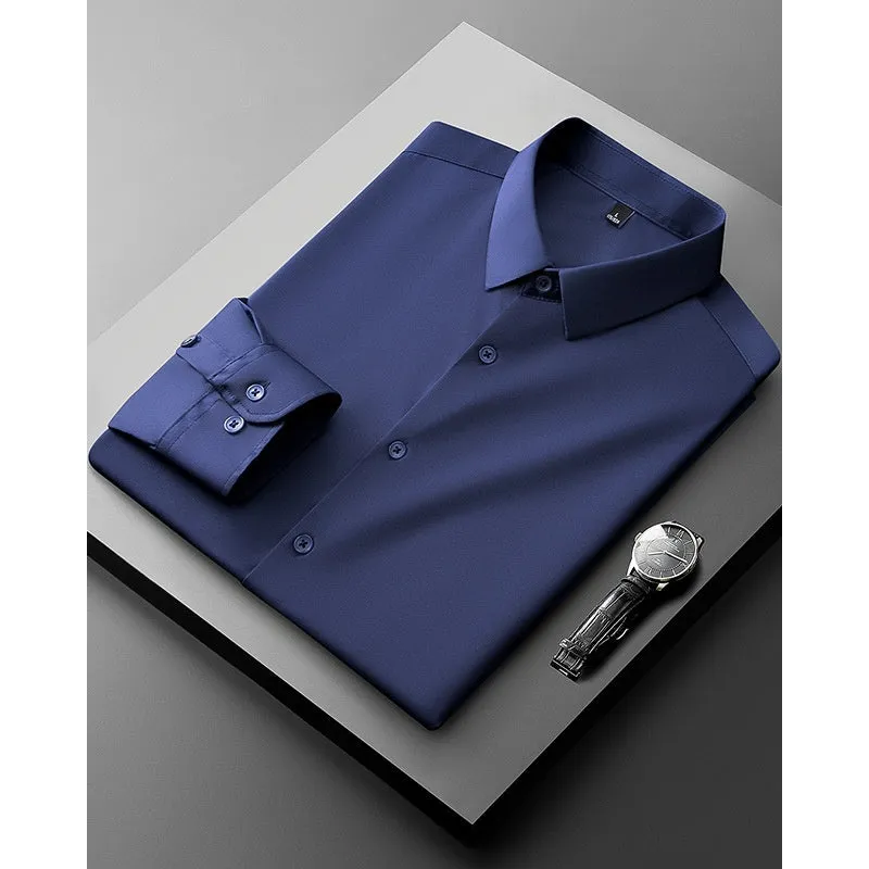 Men's ironing free long sleeve shirt in solid colour polyester, available in multiple colours and sizes M to 6XL