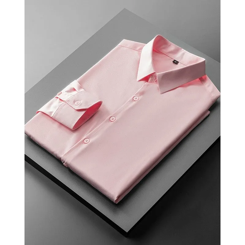 Men's ironing free long sleeve shirt in solid colour polyester, available in multiple colours and sizes M to 6XL
