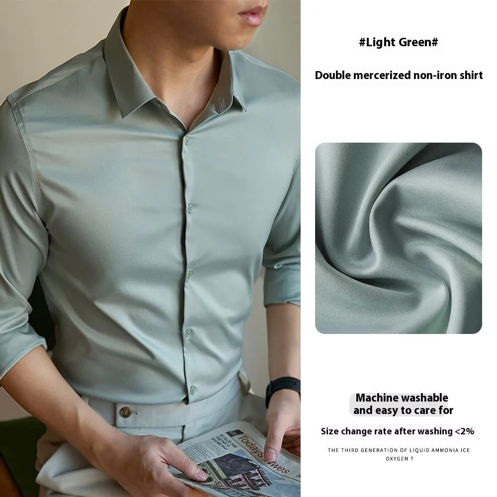 Men's ironing free long sleeve shirt in solid colour polyester, available in multiple colours and sizes M to 6XL