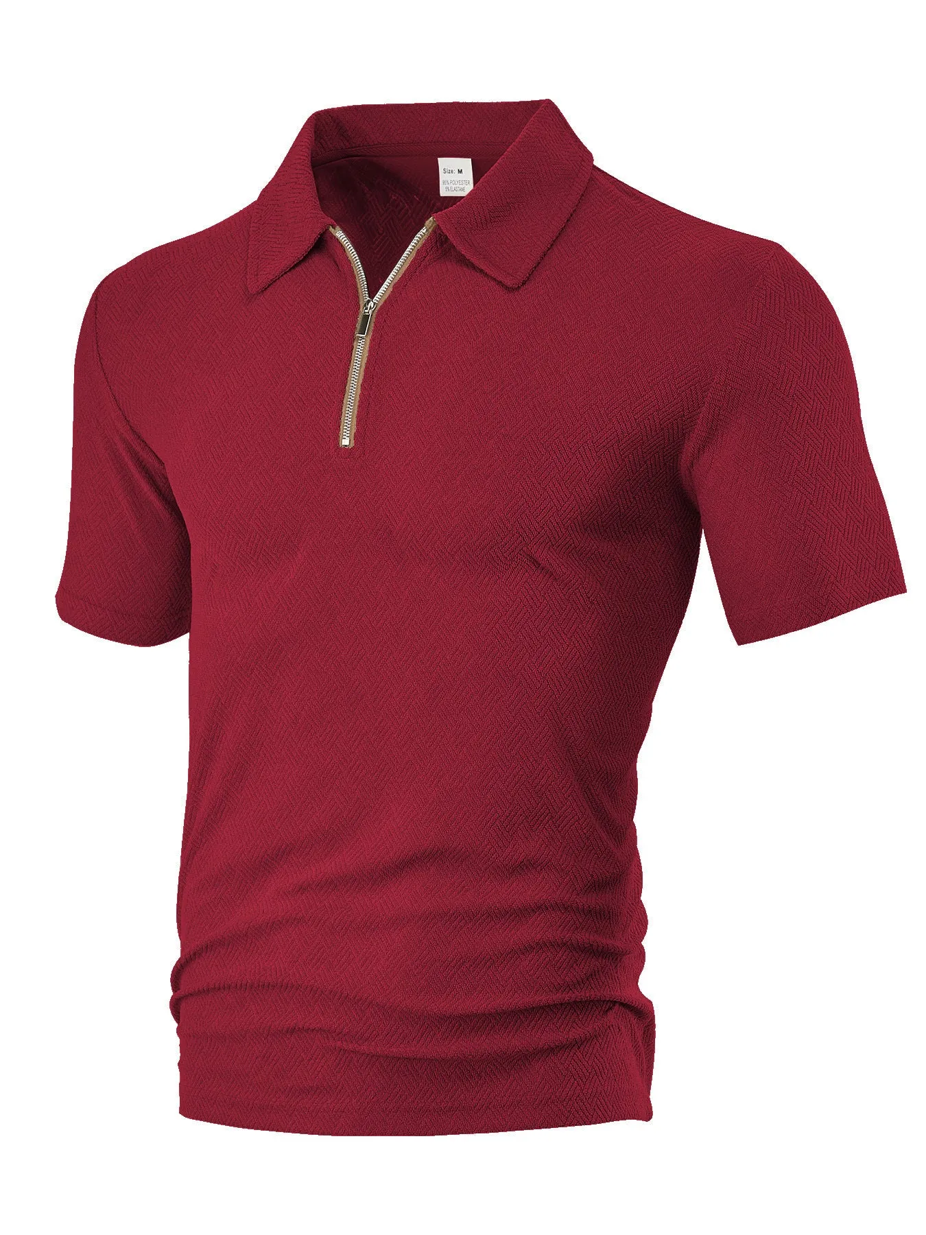 Men's loose zippered short sleeve casual shirt in navy blue with polyester fabric