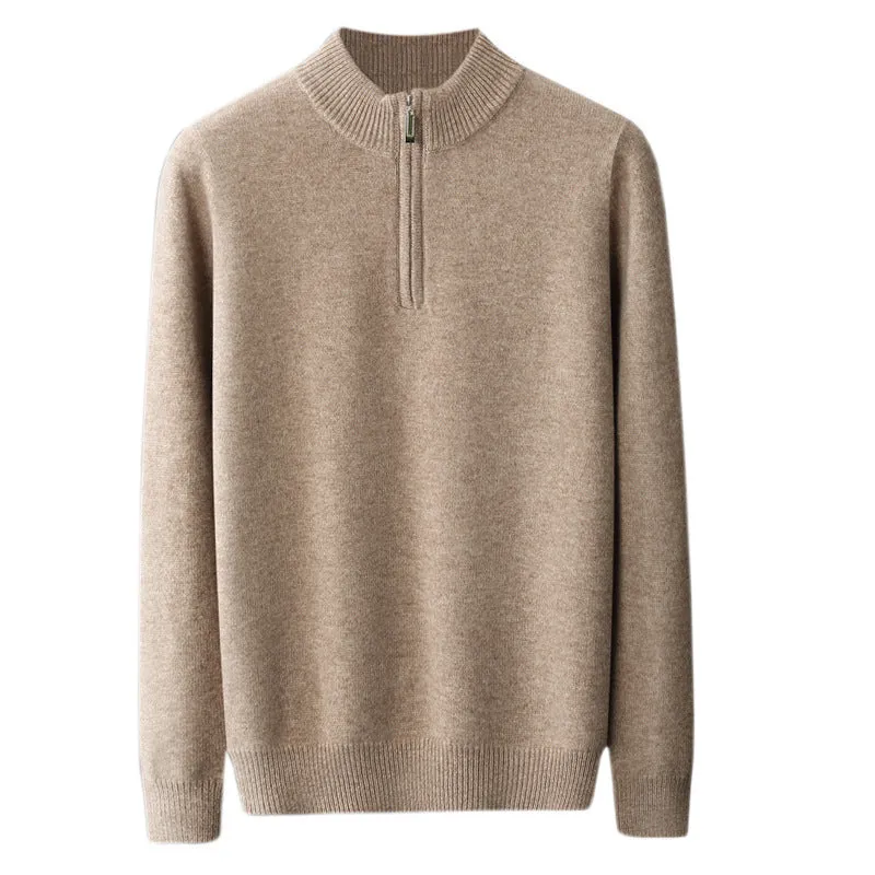 Men's business casual pullover top in camel colour – thickened construction, pullover style, S to XXXL sizes