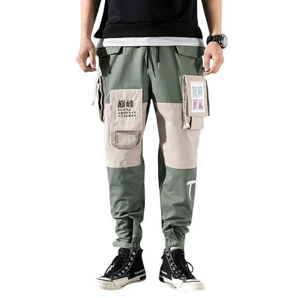 Harlan beam pants in Green, cotton with elastic waistband, loose fit, Asian size included