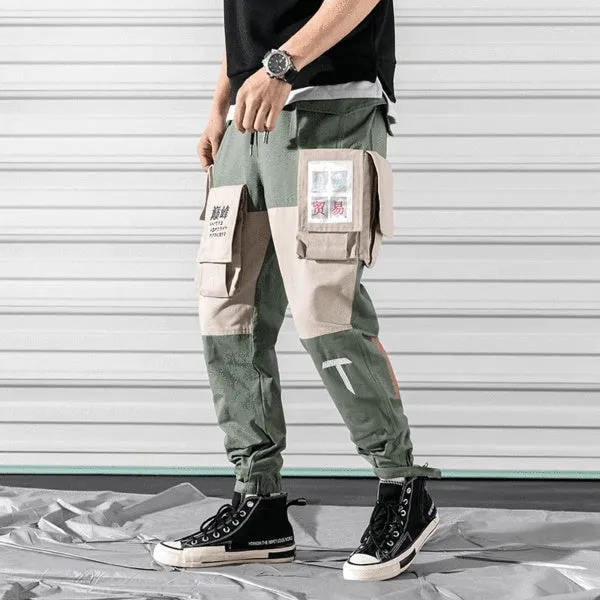Harlan beam pants in Green, cotton with elastic waistband, loose fit, Asian size included