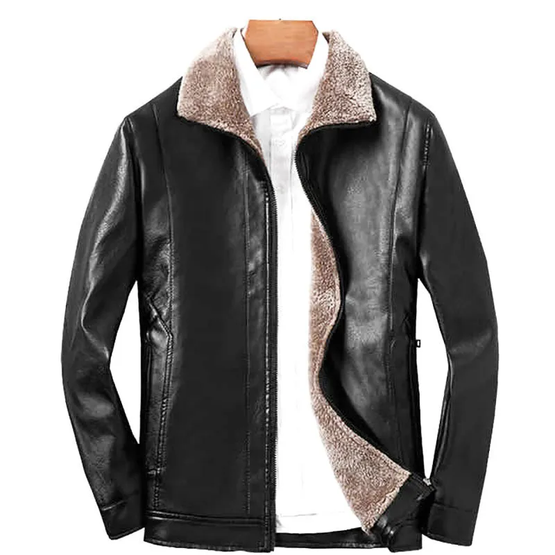 Men's PU leather jacket with velvet lining in black colour, size 52 to 60 available