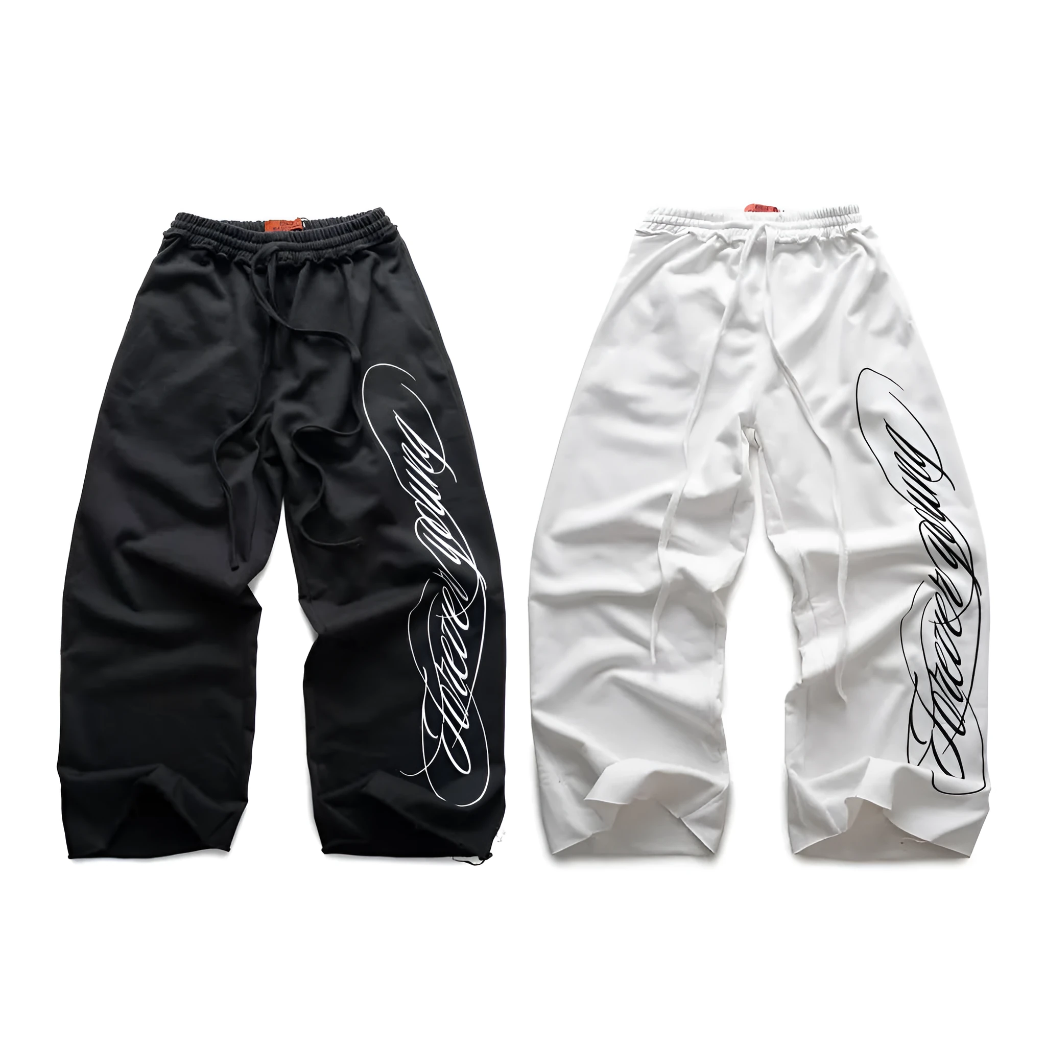 Design printing men's smart trousers in black, loose fit polyester with mid waist and micro elasticity