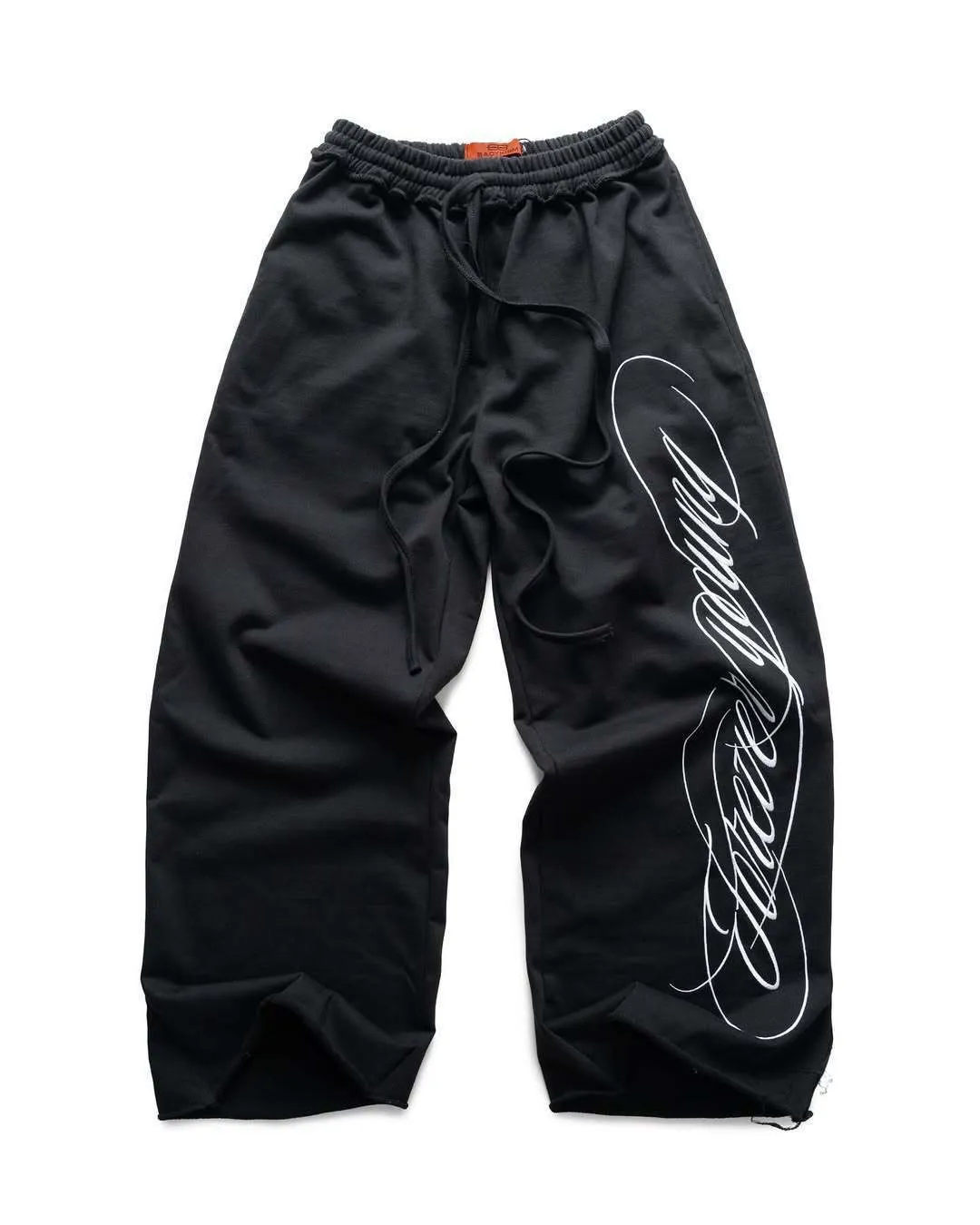 Design printing men's smart trousers in black, loose fit polyester with mid waist and micro elasticity