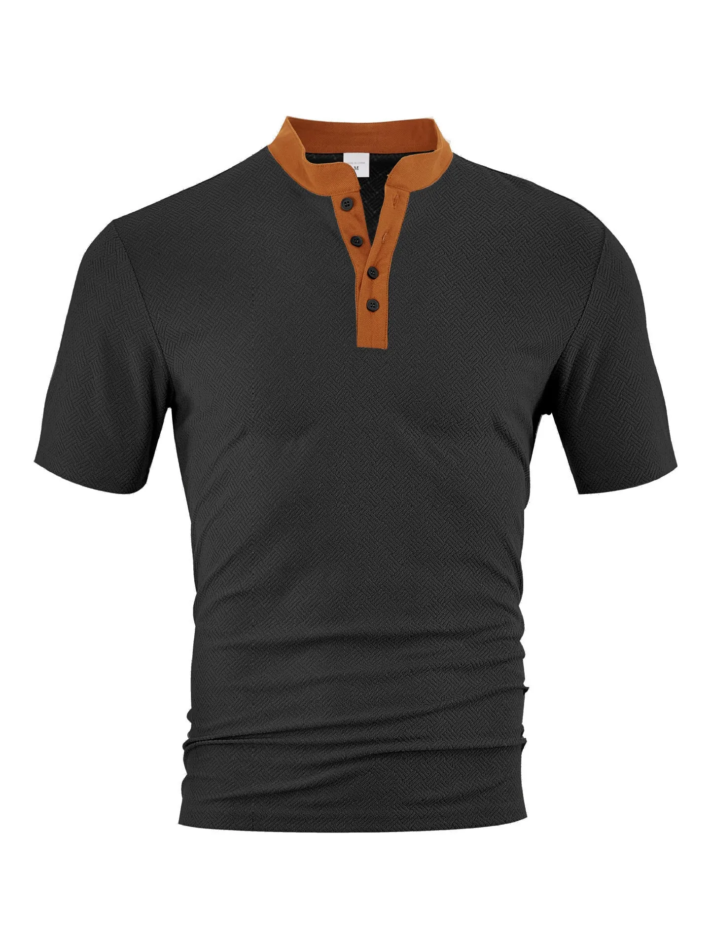 Casual loose polyester button-up short sleeve men's shirt in khaki