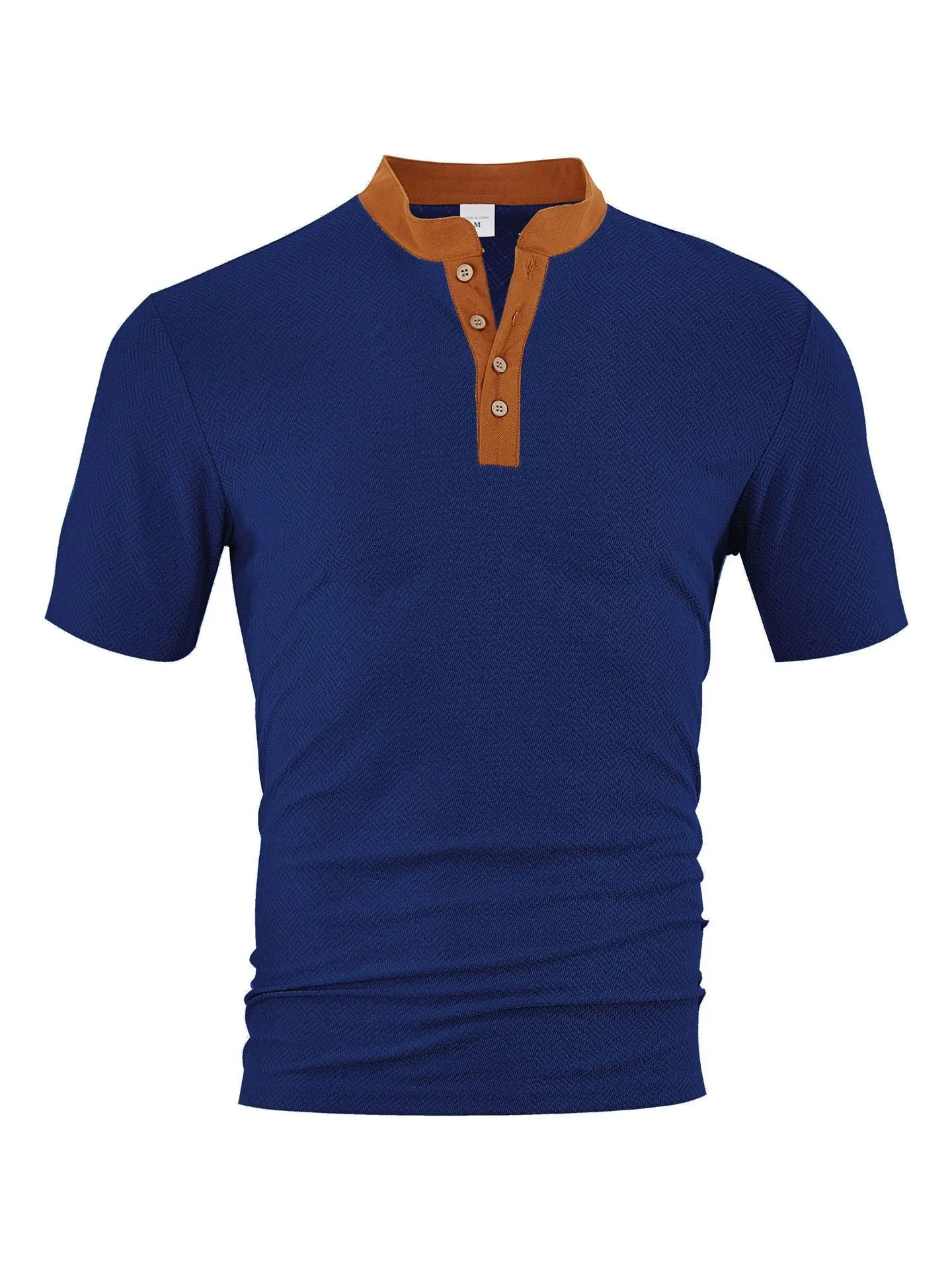 Casual loose polyester button-up short sleeve men's shirt in khaki