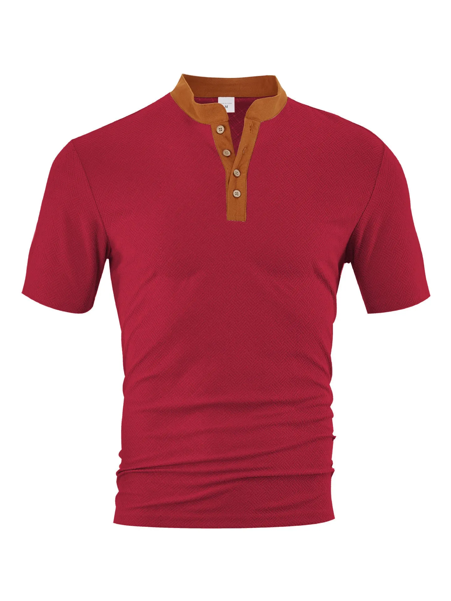 Casual loose polyester button-up short sleeve men's shirt in khaki