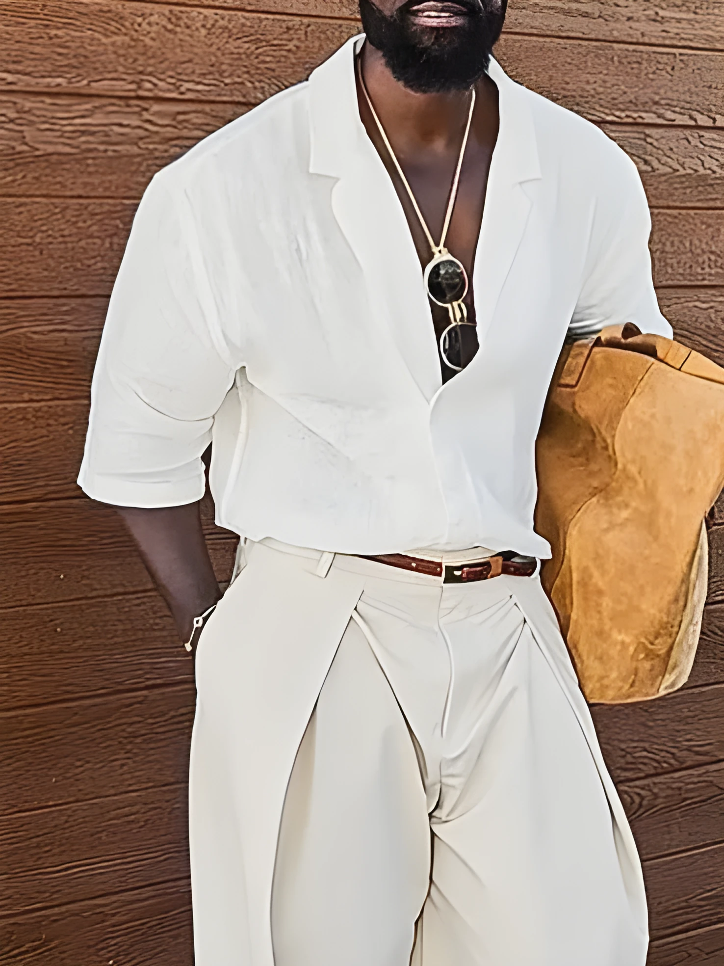 Men's casual short-sleeved white linen shirt with plain design and regular fit