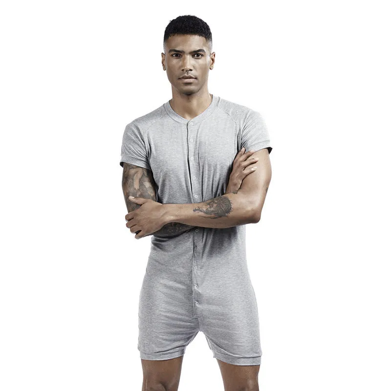 Men's polyester solid colour sports vest one-piece jumpsuit in grey