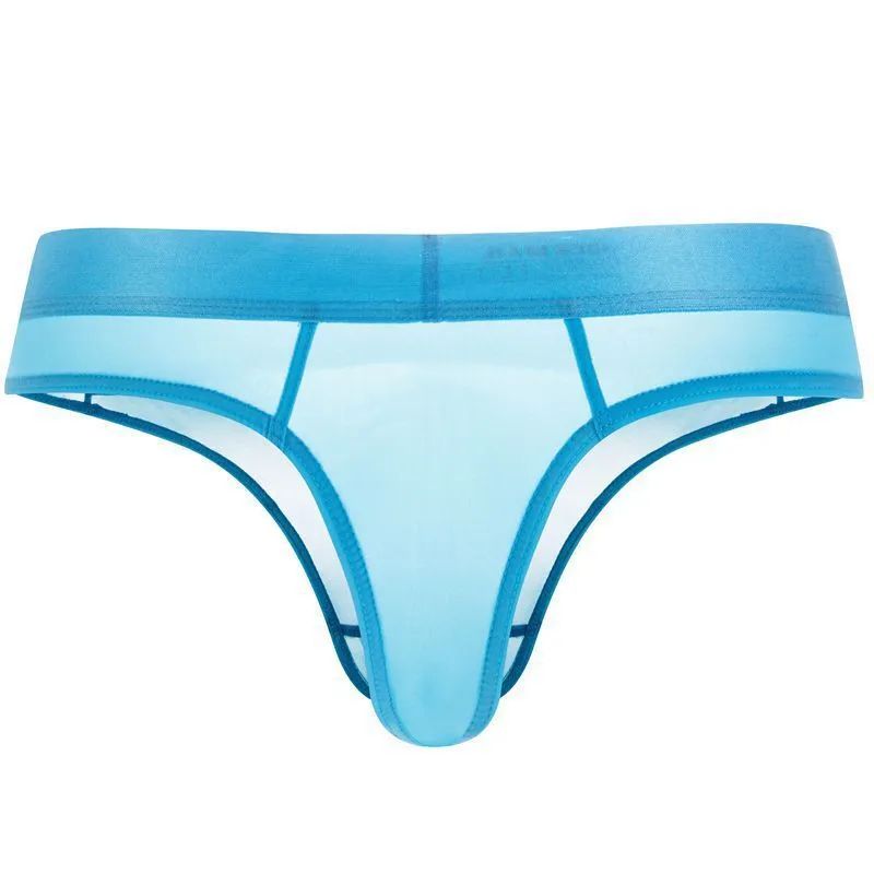 Belt Ice Silk ultra-thin translucent low-waist men's briefs in black with abstract pattern
