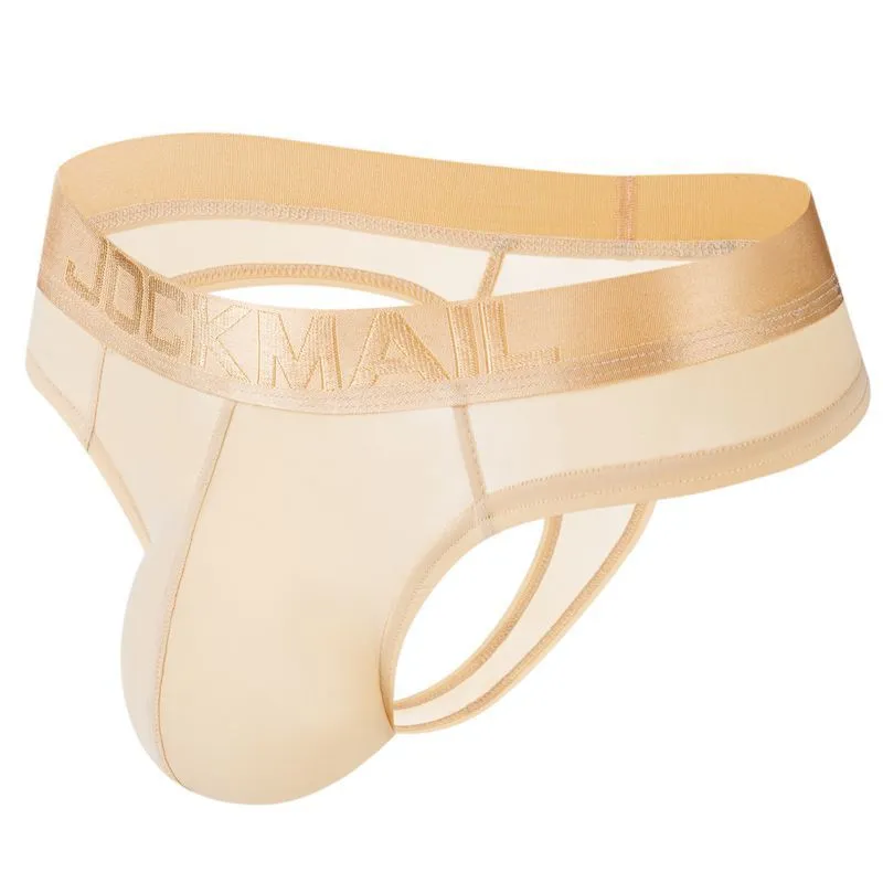 Belt Ice Silk ultra-thin translucent low-waist men's briefs in black with abstract pattern