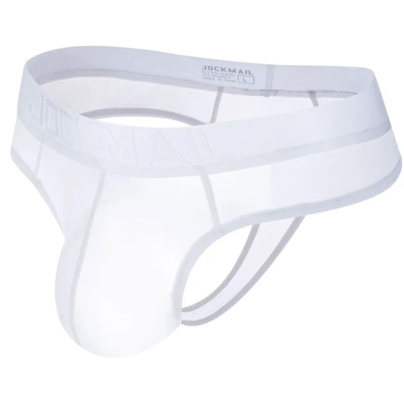 Belt Ice Silk ultra-thin translucent low-waist men's briefs in black with abstract pattern