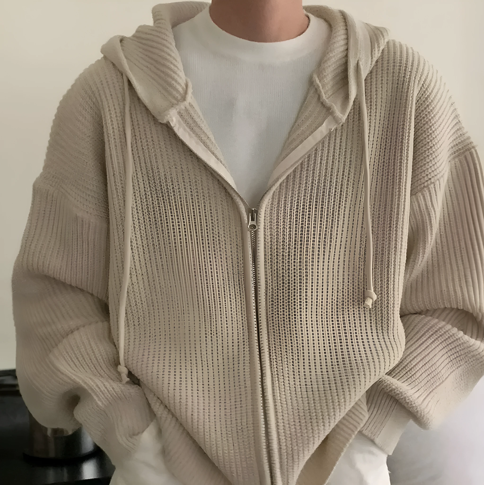 Idle Style mens hooded sweater coat in gray, loose fit cardigan with long sleeves