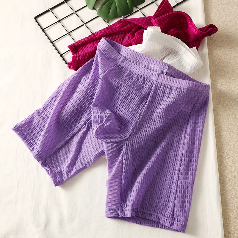 Men's solid colour lace boxer shorts with hip-lifting shaping design