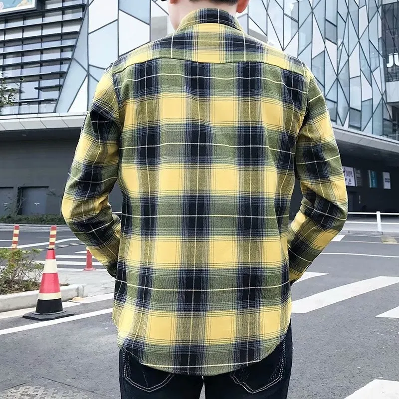 Men's Warm Thickened Cotton Cardigan Plaid Shirt Korean Slim Fit Coat Trendy Handsome for Leisure Wear in Multiple Colours and Sizes M-3XL