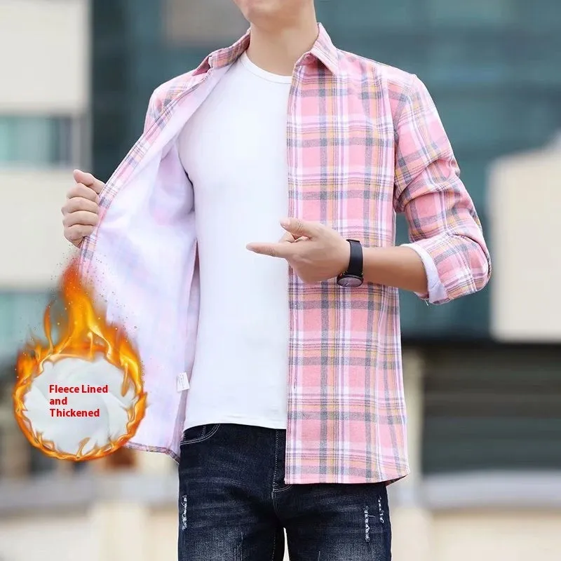 Men's Warm Thickened Cotton Cardigan Plaid Shirt Korean Slim Fit Coat Trendy Handsome for Leisure Wear in Multiple Colours and Sizes M-3XL