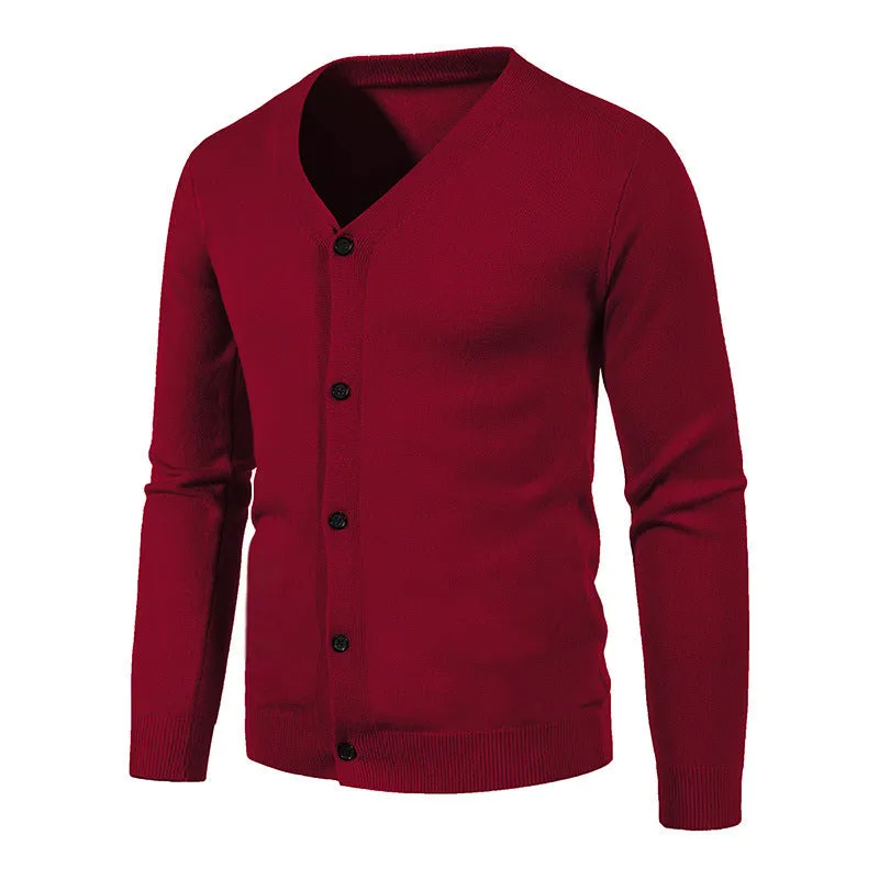 Men's V-neck cardigan sweater in slim fit knitwear, autumn long sleeve, available in multiple colours and sizes up to 5XL