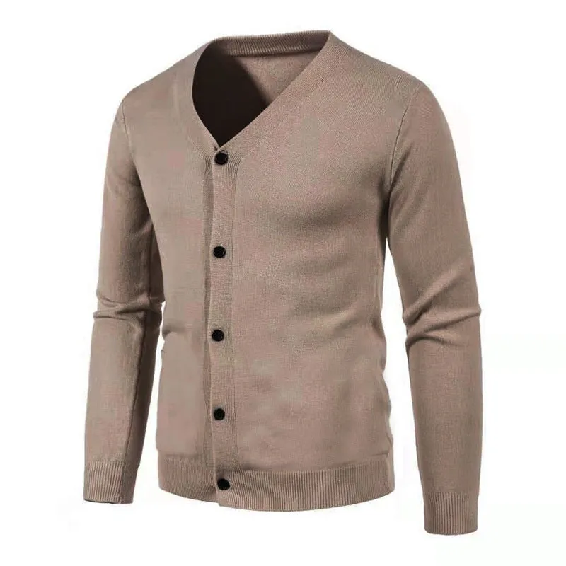 Men's V-neck cardigan sweater in slim fit knitwear, autumn long sleeve, available in multiple colours and sizes up to 5XL