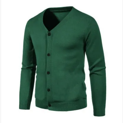 Men's V-neck cardigan sweater in slim fit knitwear, autumn long sleeve, available in multiple colours and sizes up to 5XL