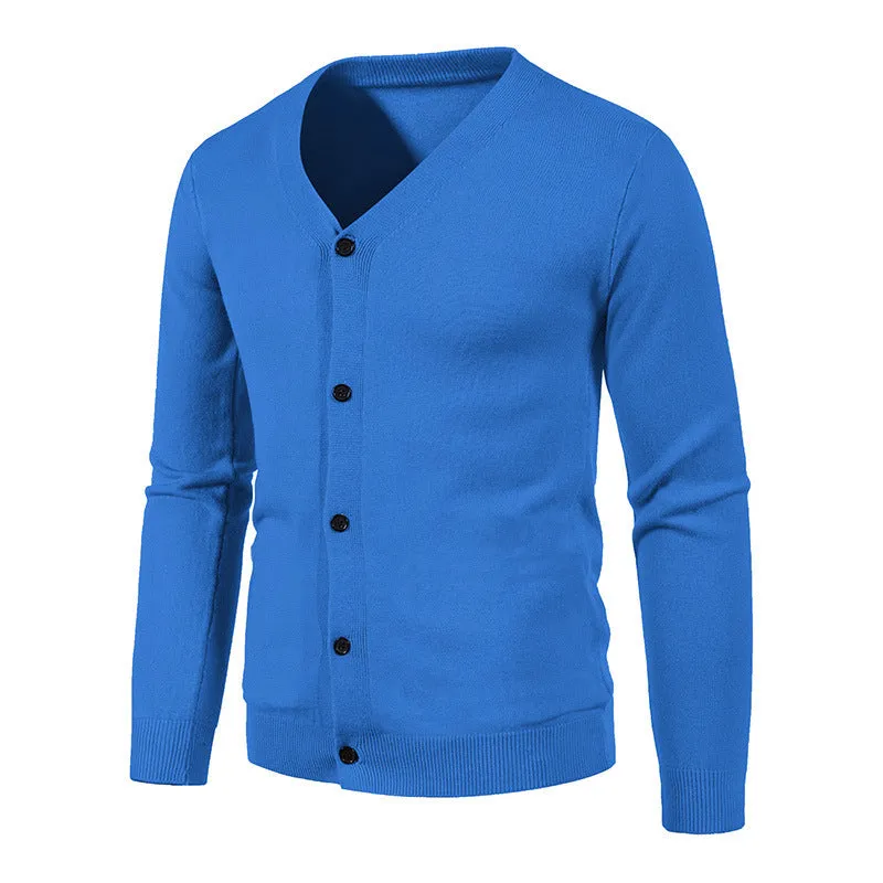 Men's V-neck cardigan sweater in slim fit knitwear, autumn long sleeve, available in multiple colours and sizes up to 5XL