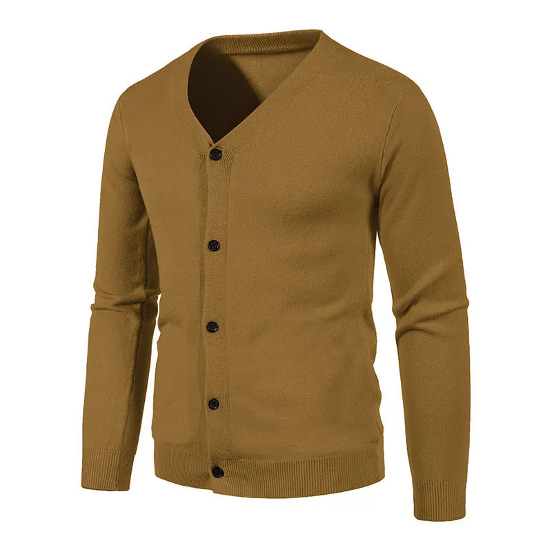 Men's V-neck cardigan sweater in slim fit knitwear, autumn long sleeve, available in multiple colours and sizes up to 5XL