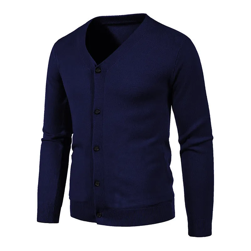 Men's V-neck cardigan sweater in slim fit knitwear, autumn long sleeve, available in multiple colours and sizes up to 5XL