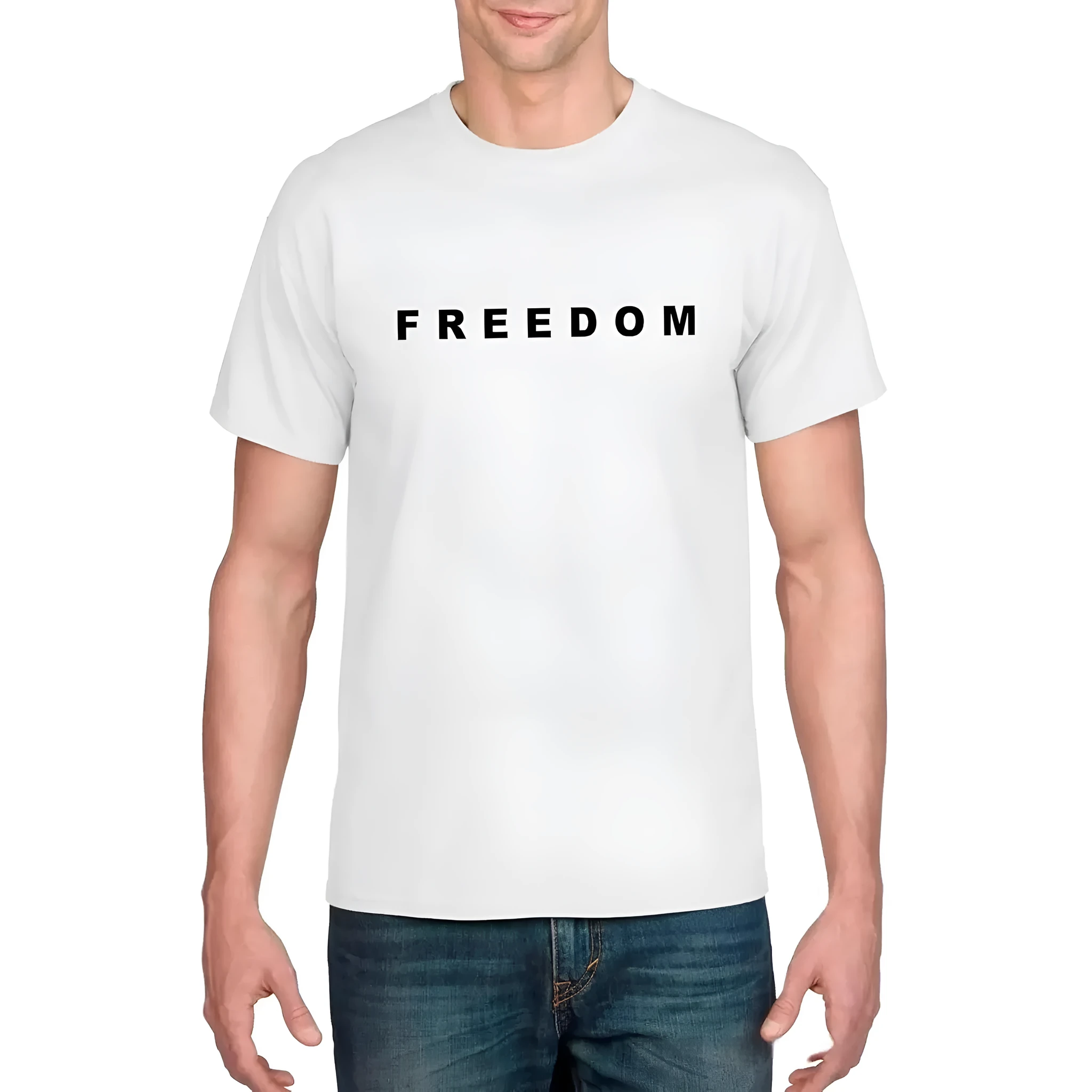 Unisex white cotton short sleeve crew neck t-shirt with letter print graphic, loose fit