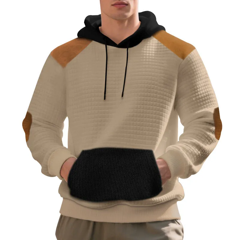 Men's leisure pullover jacquard multicolor hoodie with large pocket, loose fit, available in four colours
