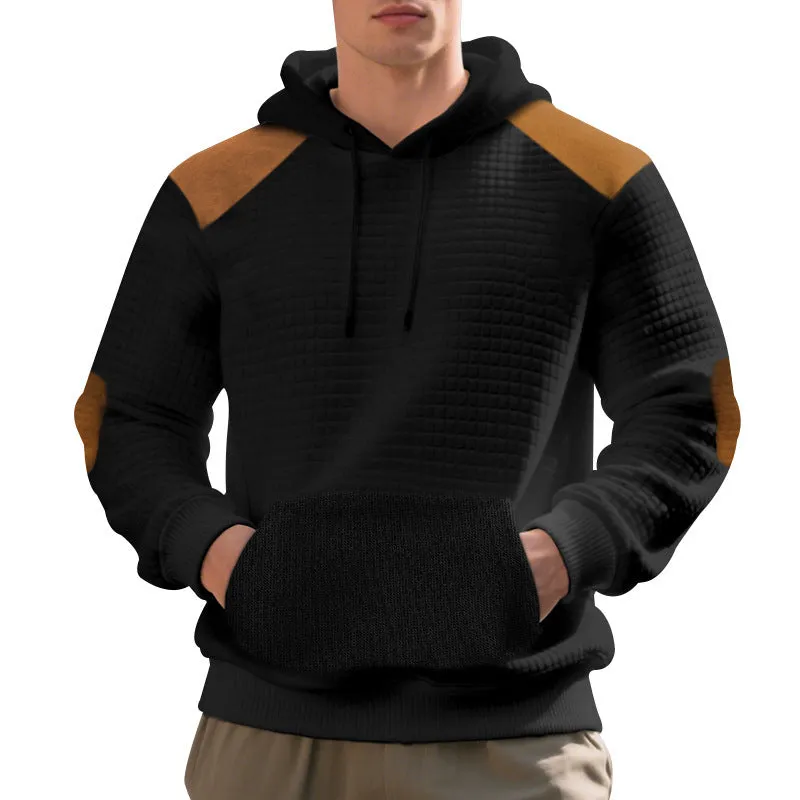 Men's leisure pullover jacquard multicolor hoodie with large pocket, loose fit, available in four colours