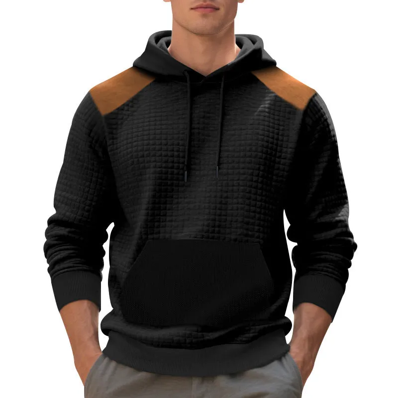 Men's leisure pullover jacquard multicolor hoodie with large pocket, loose fit, available in four colours