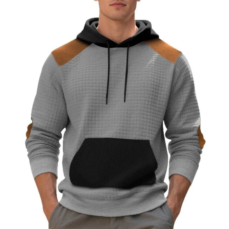 Men's leisure pullover jacquard multicolor hoodie with large pocket, loose fit, available in four colours