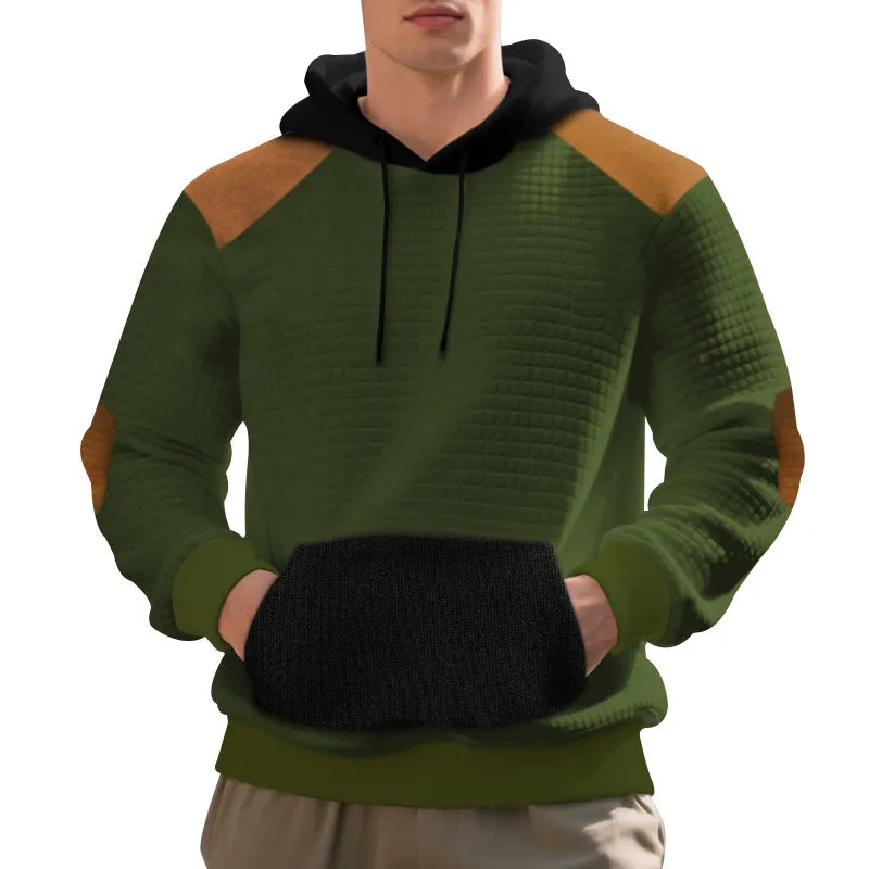 Men's leisure pullover jacquard multicolor hoodie with large pocket, loose fit, available in four colours