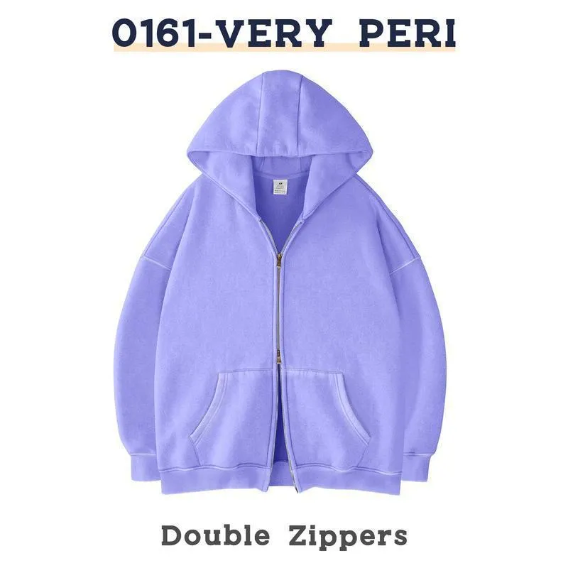 Men's and women's casual zipper hoodie in thick polyester, cardigan style, colour Milky White, long sleeves, medium length 65cm