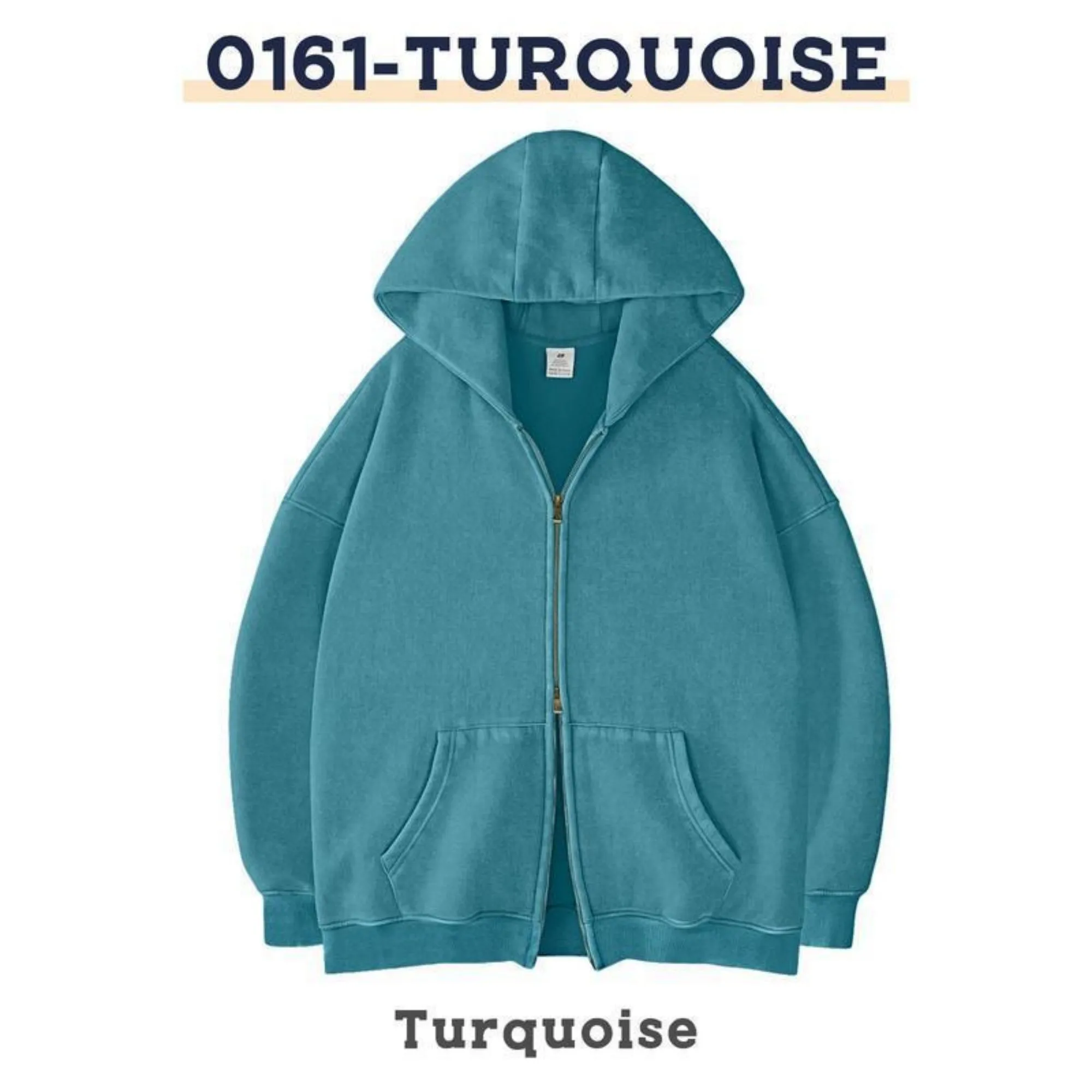 Men's and women's casual zipper hoodie in thick polyester, cardigan style, colour Milky White, long sleeves, medium length 65cm