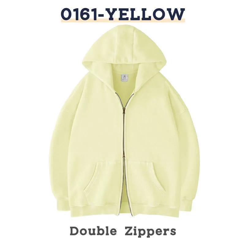 Men's and women's casual zipper hoodie in thick polyester, cardigan style, colour Milky White, long sleeves, medium length 65cm