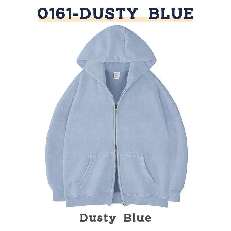 Men's and women's casual zipper hoodie in thick polyester, cardigan style, colour Milky White, long sleeves, medium length 65cm