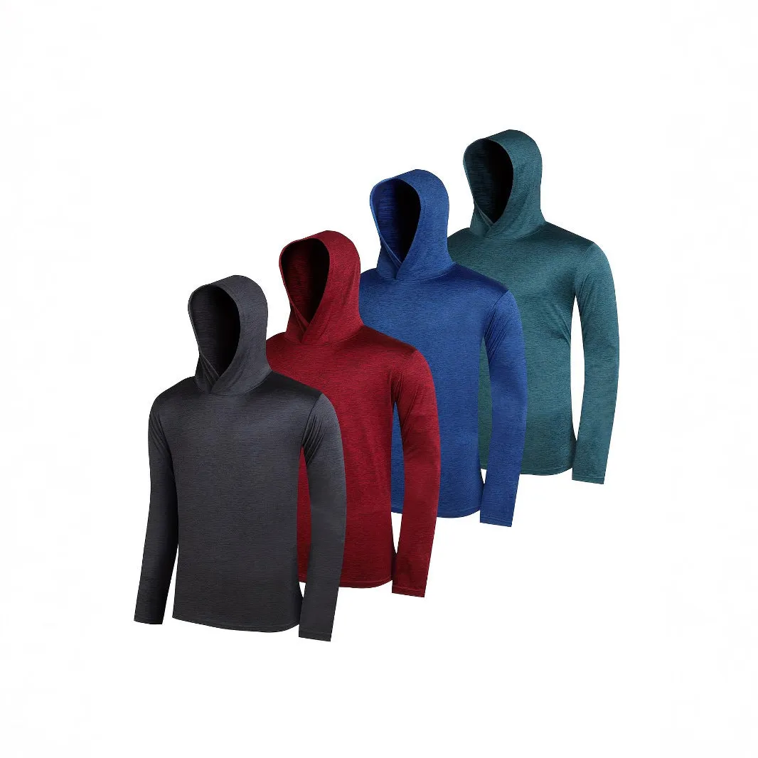 Four men's lightweight polyester hoodies folded, showing colour options Wthm-451, Wthm-452, Wthm-453, Wthm-455, Wthm-456.
