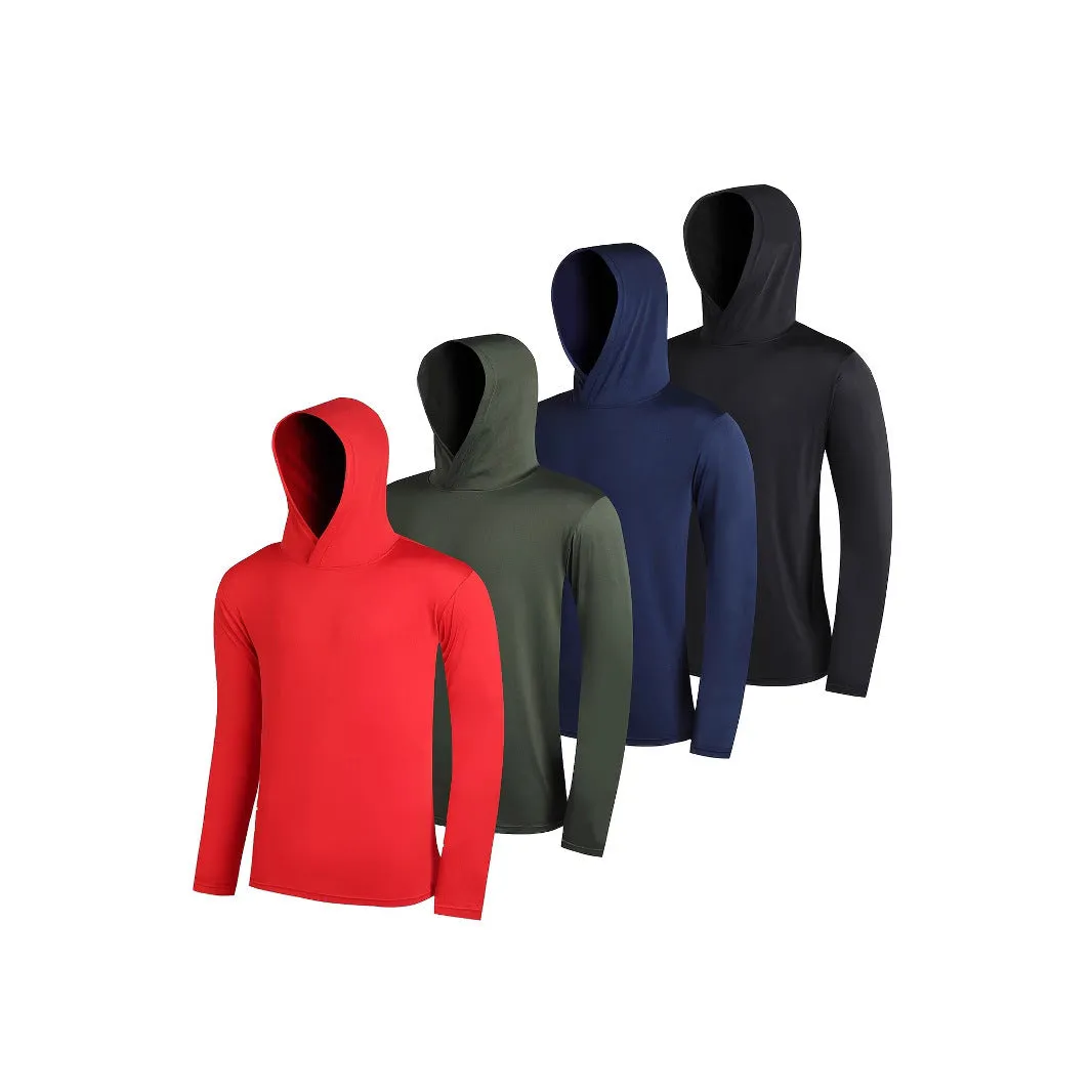 Four men's lightweight polyester hoodies folded, showing colour options Wthm-451, Wthm-452, Wthm-453, Wthm-455, Wthm-456.